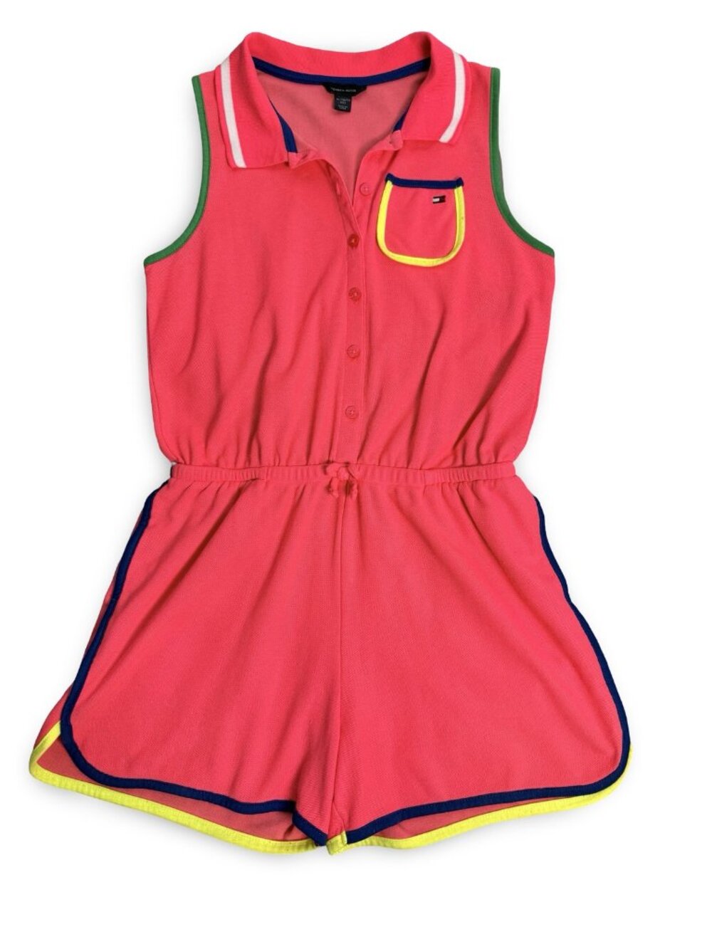 Tommy Hilfiger Neon‎ Pink Romper Girls XL 16 Sleeveless Colorblock Polo  Knit